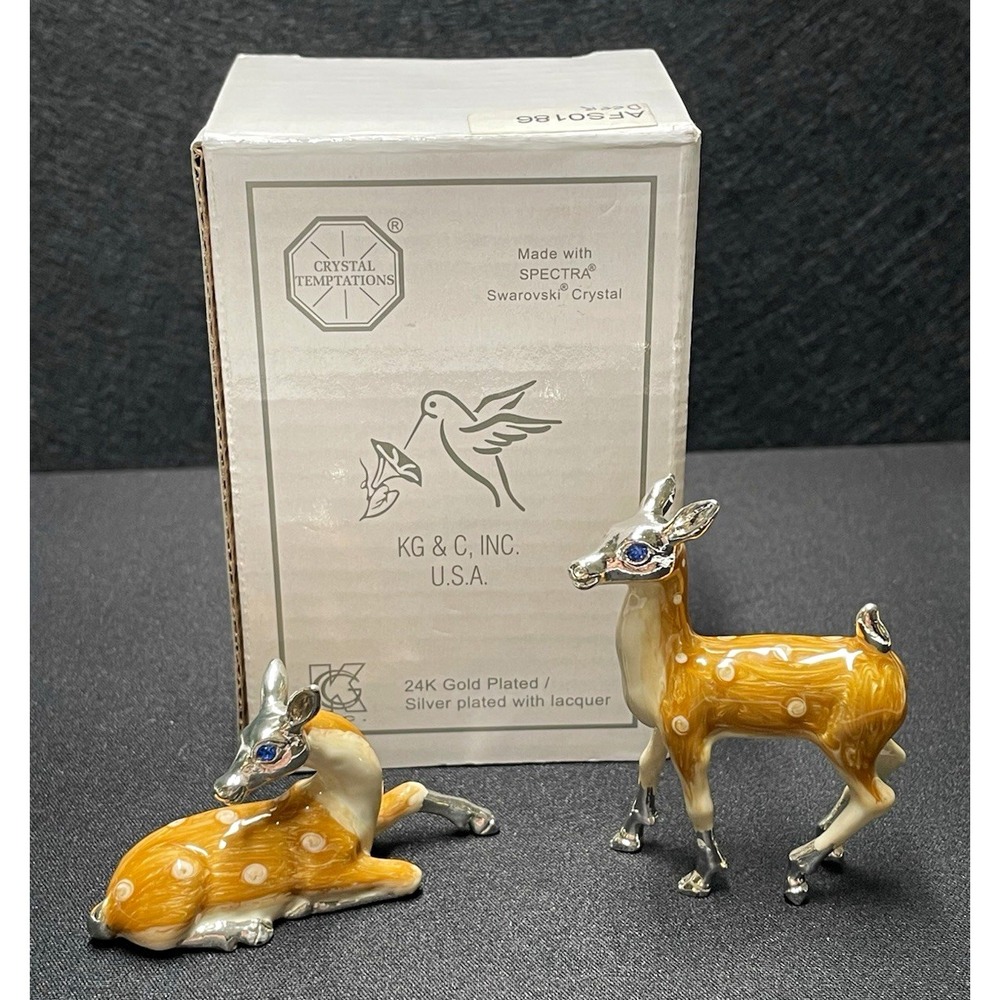Crystal Temptations Set 2 Deer Fawns 24K Gold/Silver Plated Swarovski with Box!